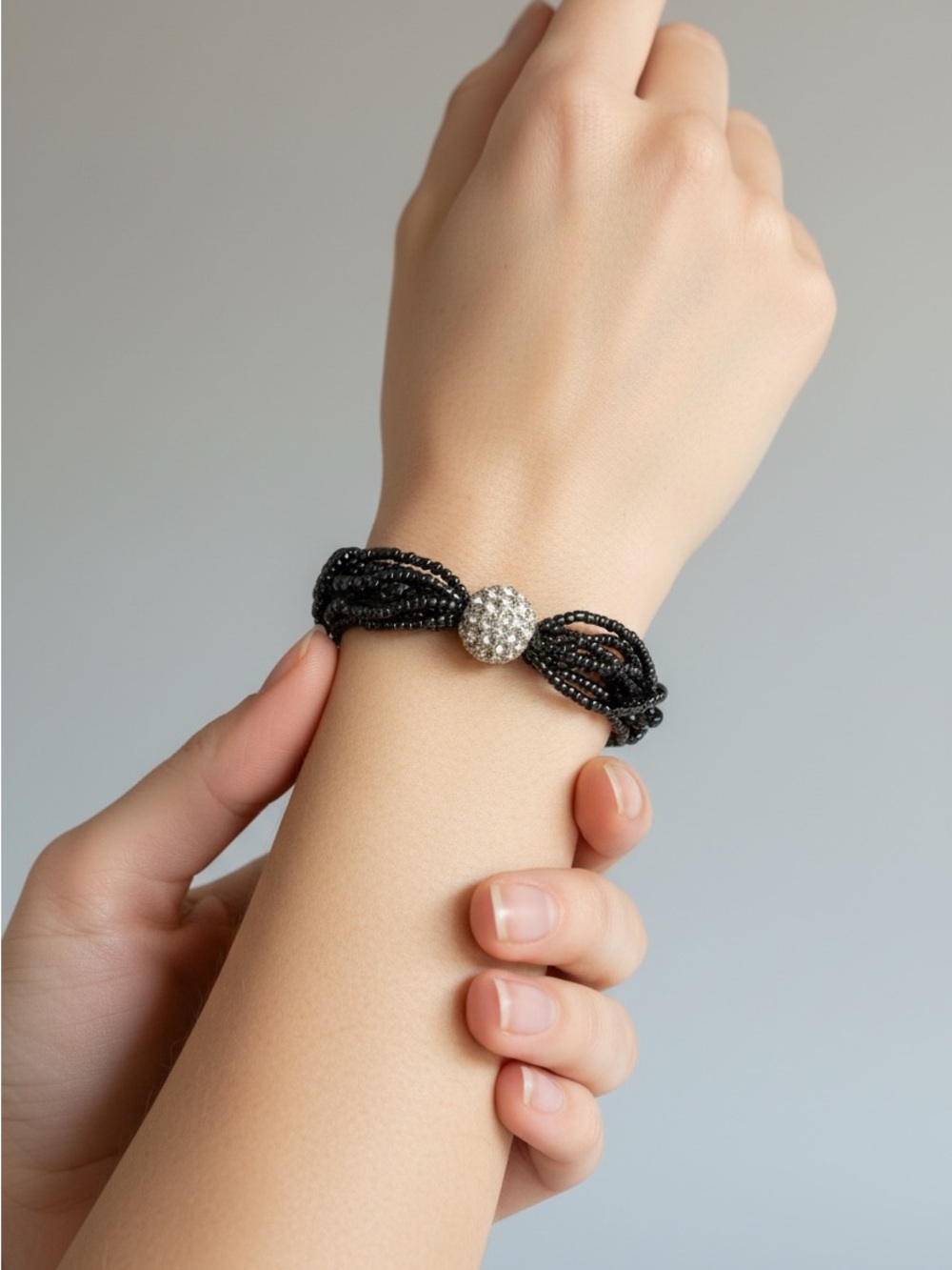 10/16 Black Beaded Bracelet with Crystal Accent